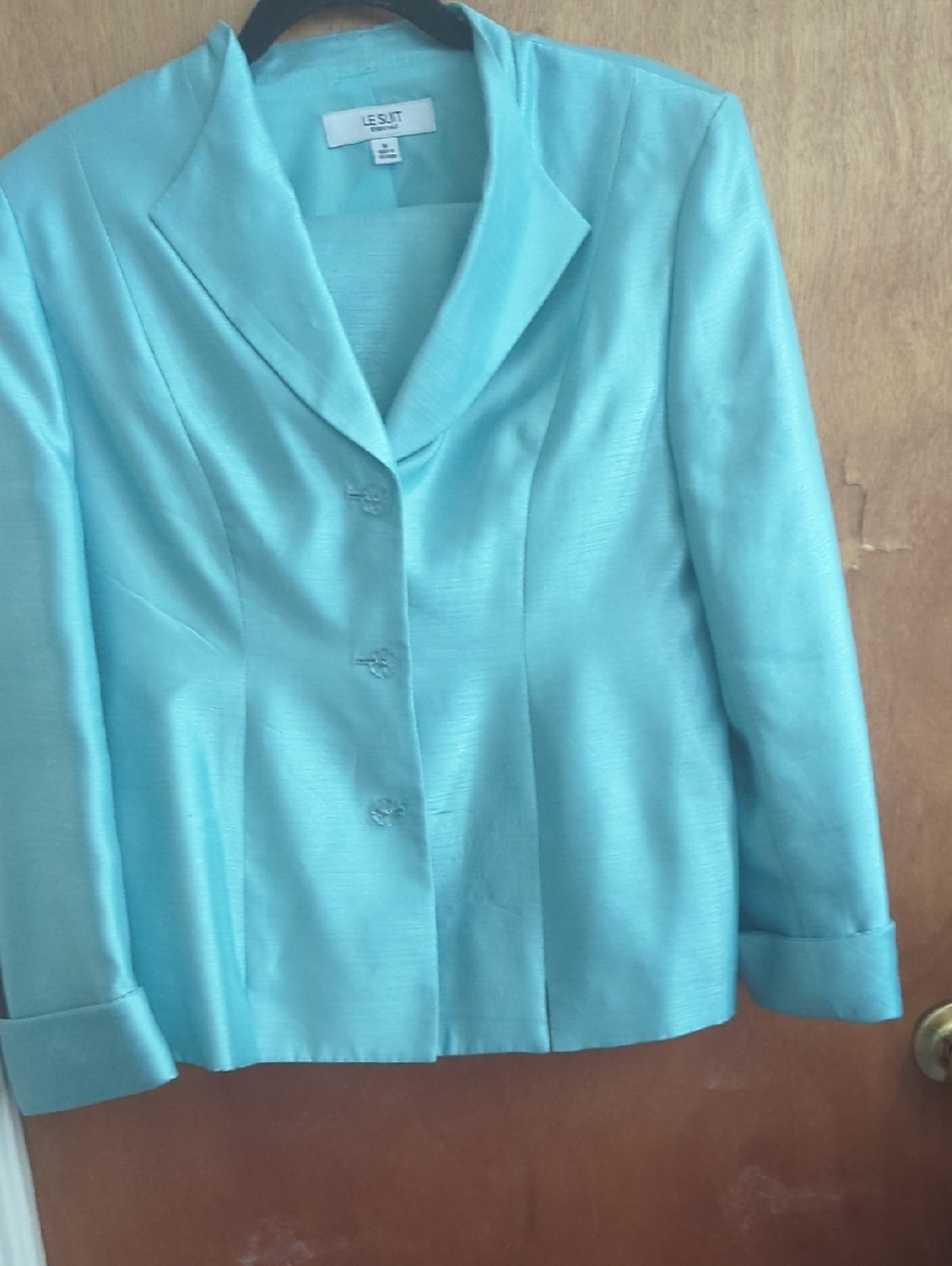 Le Suit Turquoise Tailored Button Blazer